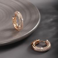Zinc-Alloy-Huggie-Hoop-Earring, alliage de zinc, Plaqué or 18K, bijoux de mode & pour femme & avec strass, doré Vendu par paire