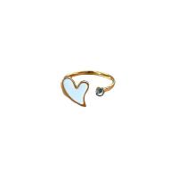 Titanium Steel Finger Ring, Vacuum Ion Plating, fashion jewelry & for woman & enamel & with rhinestone, golden 