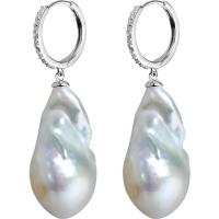 Freshwater Pearl Brass Earring, with Freshwater Pearl, silver color plated, fashion jewelry & for woman & with rhinestone, white 