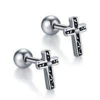 Stainless Steel Stud Earring, 304 Stainless Steel, Cross, fashion jewelry & Unisex & with rhinestone, original color 