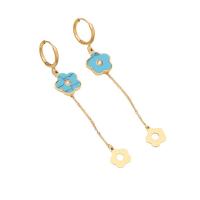 Turquoise Zinc Alloy Earring, 304 Stainless Steel, with turquoise, Vacuum Ion Plating, fashion jewelry & for woman, golden 