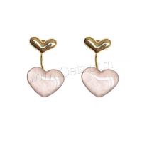 Resin Zinc Alloy Earring, with Resin, Heart, gold color plated, fashion jewelry & for woman, pink 