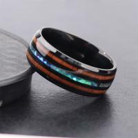 Stainless Steel Finger Ring, 304 Stainless Steel, with Shell, fashion jewelry & for man, black 