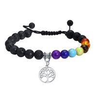 Gemstone Bracelets, Lava, with Natural Stone & Nylon Cord & 304 Stainless Steel, polished, Adjustable & fashion jewelry & for man, 8mm,18*16mm Approx 7.1-10.6 Inch 