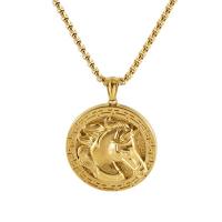 Stainless Steel Jewelry Necklace, 304 Stainless Steel, Horse, 18K gold plated, fashion jewelry & embossed & for man, 35mm Approx 19.7 Inch 