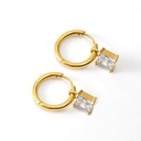Huggie Hoop Drop Earring, 304 Stainless Steel, Square, 18K gold plated, micro pave cubic zirconia & for woman 23mm 