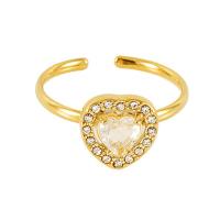 Titanium Steel Finger Ring, Heart, 18K gold plated, adjustable & micro pave cubic zirconia & for woman 