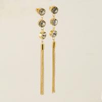 Fashion Fringe Earrings, Titanium Steel, Geometrical Pattern, 18K gold plated, micro pave cubic zirconia & for woman, 95mm 