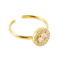 Titanium Steel Finger Ring, Round, 18K gold plated, adjustable & micro pave cubic zirconia & for woman, 9.4mm 