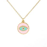 Evil Eye Jewelry Necklace, Titanium Steel, 18K gold plated, cross chain & for woman & enamel 20mm Approx 17.7 Inch 
