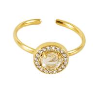 Titanium Steel Finger Ring, Round, 18K gold plated, adjustable & micro pave cubic zirconia & for woman 9.4mm 