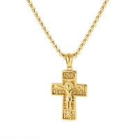 Stainless Steel Jewelry Necklace, 304 Stainless Steel, Cross, 18K gold plated, embossed & for man Approx 19.7 Inch 
