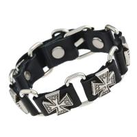 PU Leather Cord Bracelets, with Zinc Alloy, Cross, fashion jewelry & for man 15mm Approx 9.6 Inch 