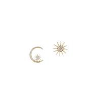 非対称イヤリング, 銅, 太陽, 純正ゴールド, マイクロパヴェジルコニア & 女性用  売り手 ペア