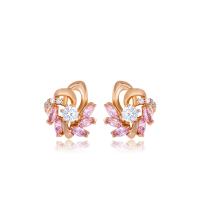 Zinc Alloy Stud Earring, 18K gold plated, fashion jewelry & micro pave cubic zirconia & for woman, pink 