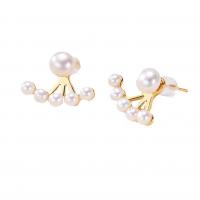 Freshwater Pearl Brass Earring, with Brass, 925 sterling silver post pin, gold color plated, Natural & fashion jewelry & for woman, two different colored, 3-6mm 