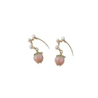 Freshwater Pearl Brass Earring, with Brass & Acrylic, 14K gold plated, Natural & fashion jewelry & for woman & enamel, two different colored 