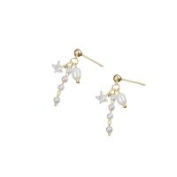 Freshwater Pearl Brass Earring, with Brass, 925 sterling silver post pin, 14K gold plated, Natural & fashion jewelry & for woman & with rhinestone, two different colored 
