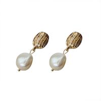 Freshwater Pearl Brass Earring, with Brass, 925 sterling silver post pin, 14K gold plated, Natural & fashion jewelry & for woman, two different colored 
