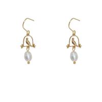 Freshwater Pearl Brass Earring, with Brass, 14K gold plated, Natural & fashion jewelry & for woman, two different colored 
