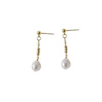 Freshwater Pearl Brass Earring, with Brass, 925 sterling silver post pin, 14K gold plated, Natural & fashion jewelry & for woman, two different colored 
