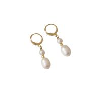 Freshwater Pearl Brass Earring, with Brass, 14K gold plated, Natural & fashion jewelry & for woman, two different colored 