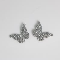 Rhinestone Zinc Alloy Connector, Butterfly, silver color plated, fashion jewelry & DIY & with rhinestone & 1/1 loop 