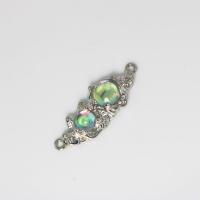 Zinc Alloy Charm Connector, with Cats Eye, silver color plated, fashion jewelry & DIY & 1/1 loop, green 