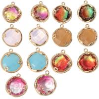 Crystal Brass Pendants, with Brass, Round, gold color plated, DIY & faceted 