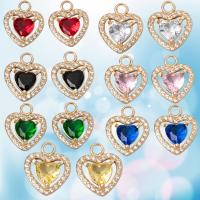 Crystal Brass Pendants, with Crystal, Heart, gold color plated, DIY & micro pave cubic zirconia & faceted [