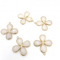 Crystal Brass Pendants, with Crystal, Four Leaf Clover, gold color plated, DIY & faceted, white [