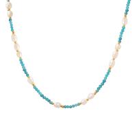 Natural Freshwater Pearl Necklace, Titanium Steel, with Natural Stone & Freshwater Pearl, with 5cm extender chain, Vacuum Ion Plating, Bohemian style & for woman, 4mm,2mm Approx 40 cm 