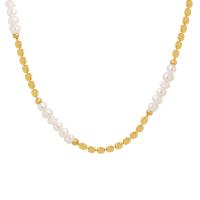 Freshwater Pearl Brass Necklace, with Freshwater Pearl, with 5cm extender chain, gold color plated, for woman, 3mm,5mm Approx 35 cm 