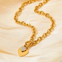 Stainless Steel Jewelry Necklace, 304 Stainless Steel, Heart, plated, fashion jewelry & with rhinestone, golden cm 