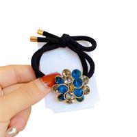 Ponytail Holder, Zinc Alloy, with Rubber Band & Crystal, Flower, gold color plated, fashion jewelry & for woman 35mm [