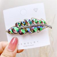 Alligator Hair Clip, Zinc Alloy, with Crystal, Leaf, gold color plated, fashion jewelry & for woman & with rhinestone 70mm 