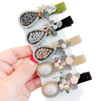 Alligator Hair Clip, Zinc Alloy, with Crystal & Plastic Pearl, Flower, plated, for woman & with rhinestone 60mm 
