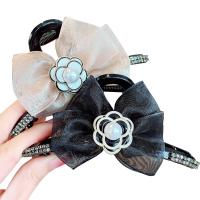 Hair Claw Clips, Gauze, with Plastic Pearl & Zinc Alloy, bowknot design & for woman & with rhinestone, 110mm 