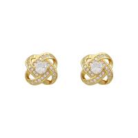 Zinc Alloy Rhinestone Stud Earring, gold color plated, for woman & with rhinestone & hollow, 11mm 