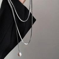 Fashion Multi Layer Necklace, Titanium Steel, with Shell Pearl, polished, fashion jewelry & for woman, original color Approx 90 cm 