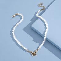 Plastic Pearl Necklace, Zinc Alloy, with Plastic Pearl, with 6cm extender chain, gold color plated, fashion jewelry & for woman & with rhinestone, white Approx 36 cm 