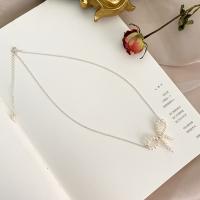 Freshwater Pearl Brass Necklace, with Brass, with 6cm extender chain, fashion jewelry & for woman, white, 3-4mm Approx 35 cm 