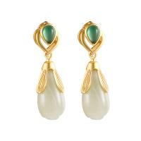Gemstone Drop Earring, Hetian Jade, with Brass, fashion jewelry & for woman 