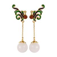 Gemstone Drop Earring, Hetian Jade, with Agate & Brass, fashion jewelry & for woman 