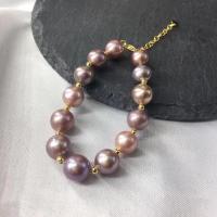 bracelet en laiton de perle d'eau douce cultivée, avec laiton, avec 1.97inch chaînes de rallonge, Placage de couleur d'or, bijoux de mode & pour femme, violet, 9-10mm Environ 6.3 pouce, Vendu par PC