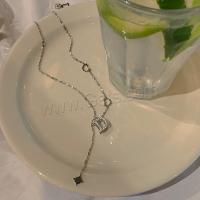 Titan Schmuck Halskette, Titanstahl, mit Messing, mit Verlängerungskettchen von 5cm, Modeschmuck & für Frau & mit Strass, Silberfarbe, Länge:ca. 42 cm, verkauft von PC