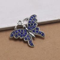 Zinc Alloy Animal Pendants, Butterfly, antique silver color plated, fashion jewelry & with rhinestone 