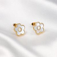 White Shell Earrings, 316L Stainless Steel, with White Shell, petals, 18K gold plated, fashion jewelry & for woman, golden, 13mm [