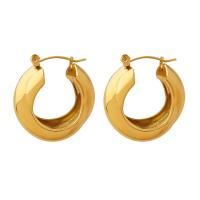 Brass Hoop Earring, Donut, gold color plated, for woman, golden 