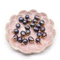 Kultivierten Süßwasser Perle Messing Anhänger, Natürliche kultivierte Süßwasserperlen, mit Messing, goldfarben plattiert, DIY, schwarz, 10x17mm, verkauft von PC